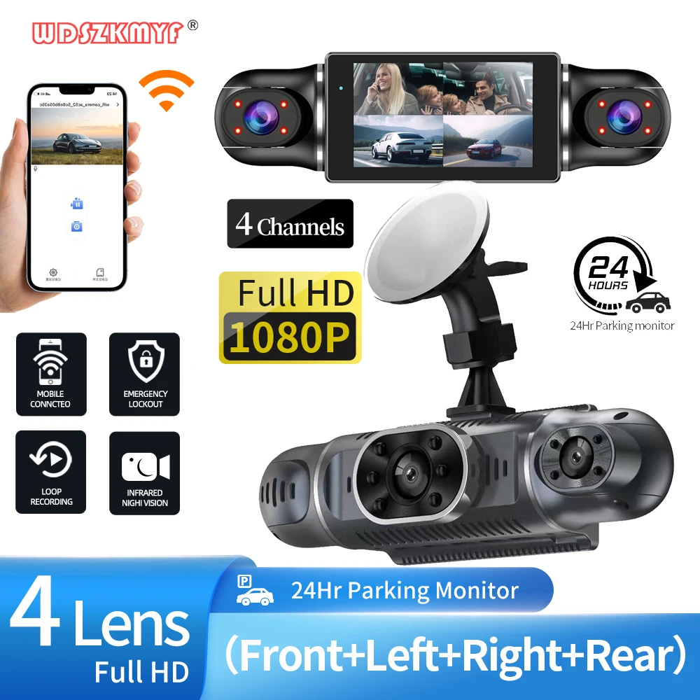 

4 Lens 1080P Video Recorder Car DVR WIFI APP Control 360 Degrees Dash Cam Night Vision Front left right Rear View camera car 24H