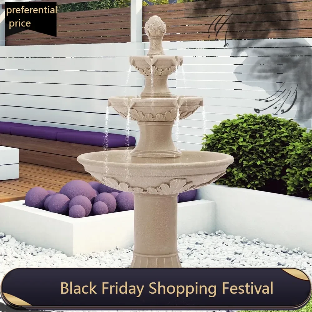 

48" High Italian Feature Freestanding Water Fountain Outdoor and Indoor,3-Tier Roman Pillar Waterfalls Fountains for Garden