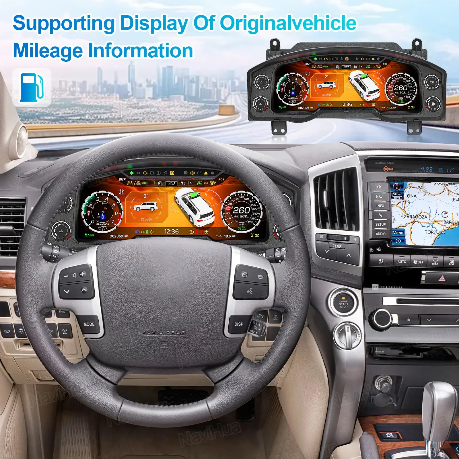 

Navihua for Toyota Land Cruiser LC200 2008-2015 Car Upgrade 12.3 Inch Linux System Auto Speedometer Digital Cluster Instrument