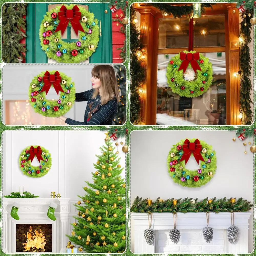 

Lime Green 23.63 Artificial Christmas Wreath with Balls and Bow for Door, Indoor & Outdoor Decor