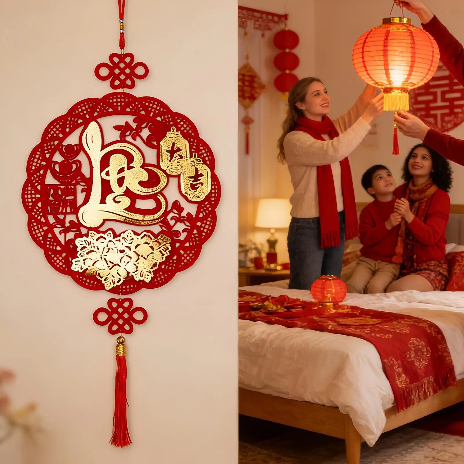 Spring Festival Decorations New Year Good Luck Pendant 2026 Spring Festival Red And Gold Wall Decorations For Home Office Car