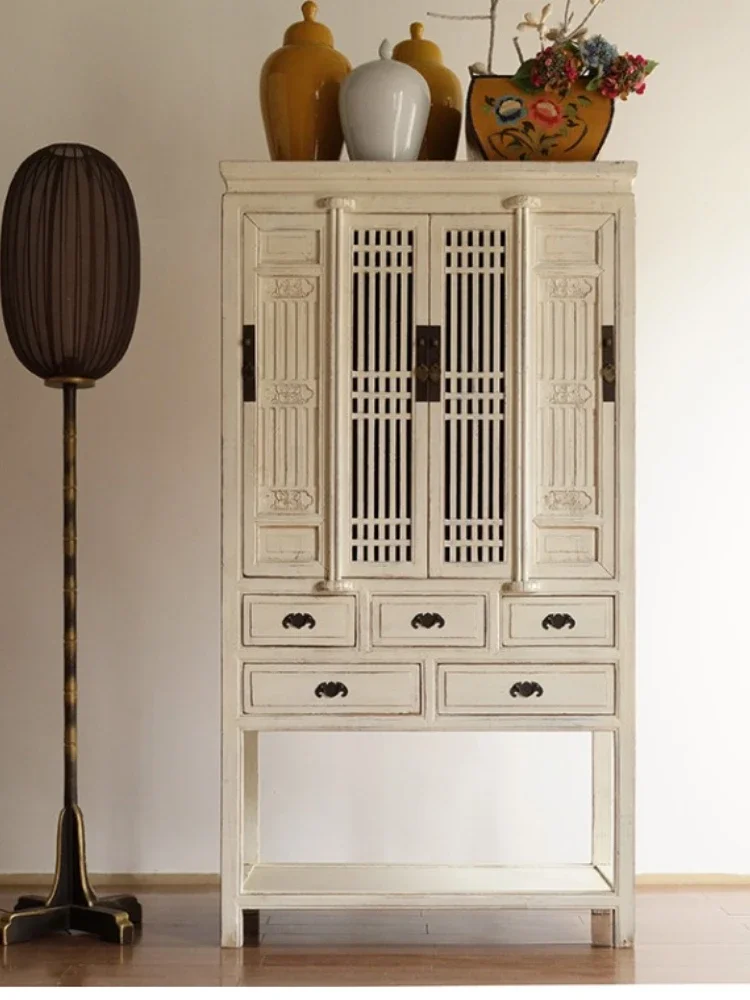 Solid Wood Sideboard New Chinese Style Tea Cabinet Vintage Wine Cabinet Cupboard Wall Cabinet Multi-Functional