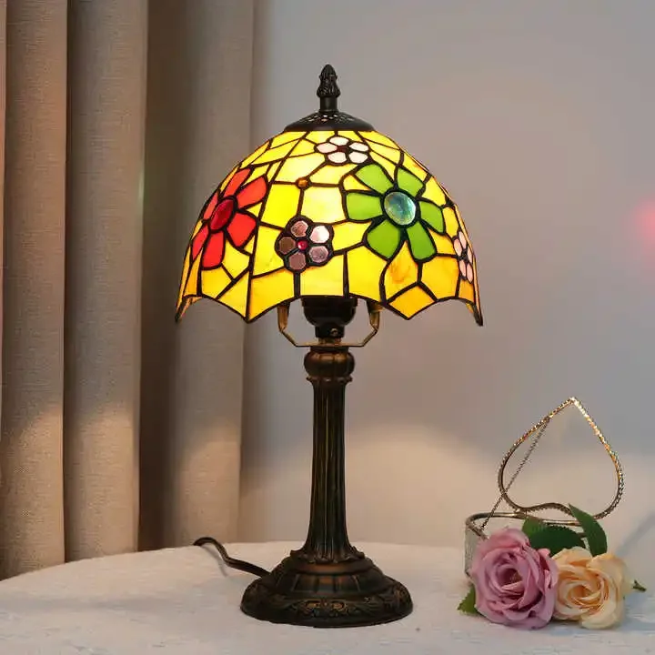 8inch Tiffany European Desk Lamp Floral Garden Lamp Shade Hand-Painted Glass Decorating Living Rooms Tiffany Table Lamp