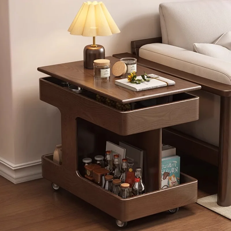 

Solid wood movable coffee trolley rack living room home sofa side cabinet multi-functional casual small coffee table