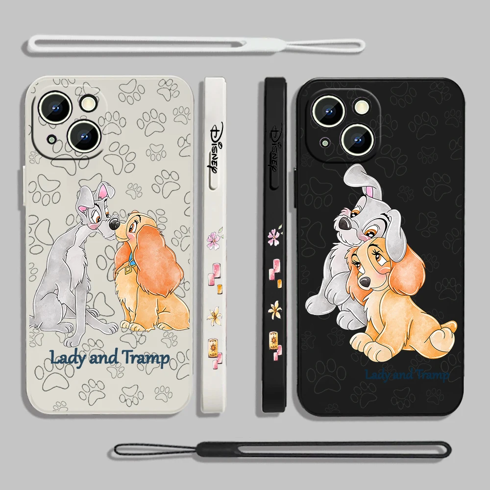 Lady And Tramp Anime Liquid Left Rope For Apple iPhone 15 14 13 12 11 XS XR X 8 7 SE Pro Max Plus Mini Back Phone Case