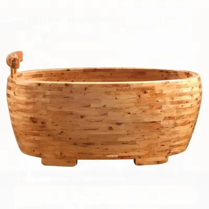 Chinese Wood Bathtub for Massage Parlor Thickened for Sitting Adult Portable Bathtub Simple Bathtubs for Bathroom