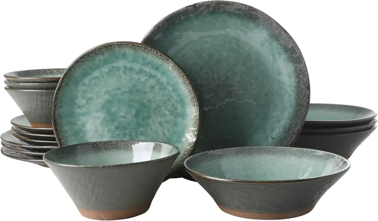 Gibson Elite Green Lantern Service for 4 (16 Piece) Double Bowl Dinnerware Set, Teal, Soft Gray, Dinnerware Set