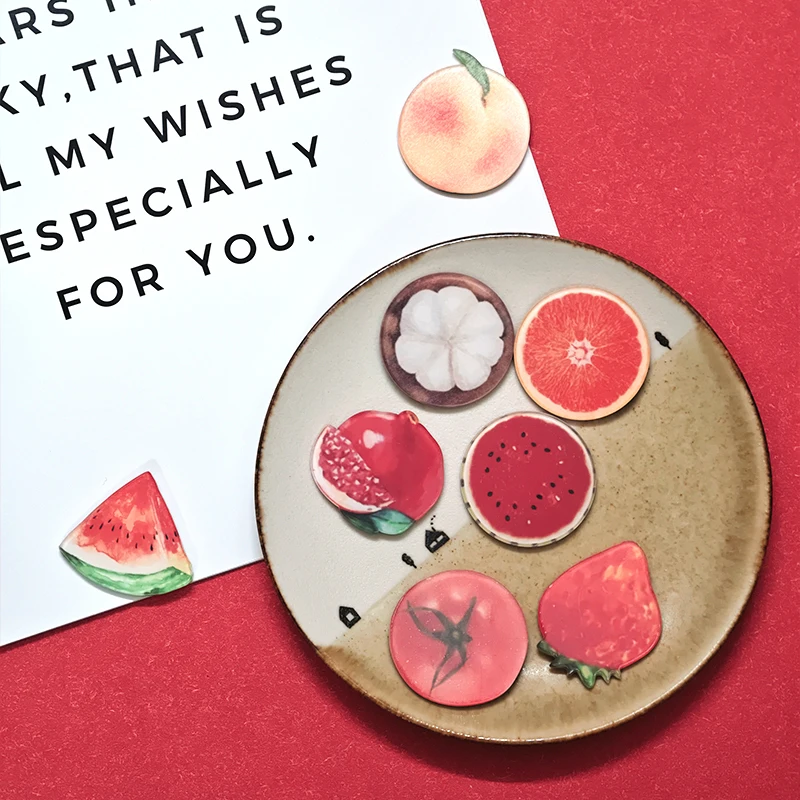 Red Fruit Fridge Magnets Set, Strawberry Watermelon Tomato Pomegranate Acrylic Refrigerator Magnet 4cm, Cute Red Kitchen Decor