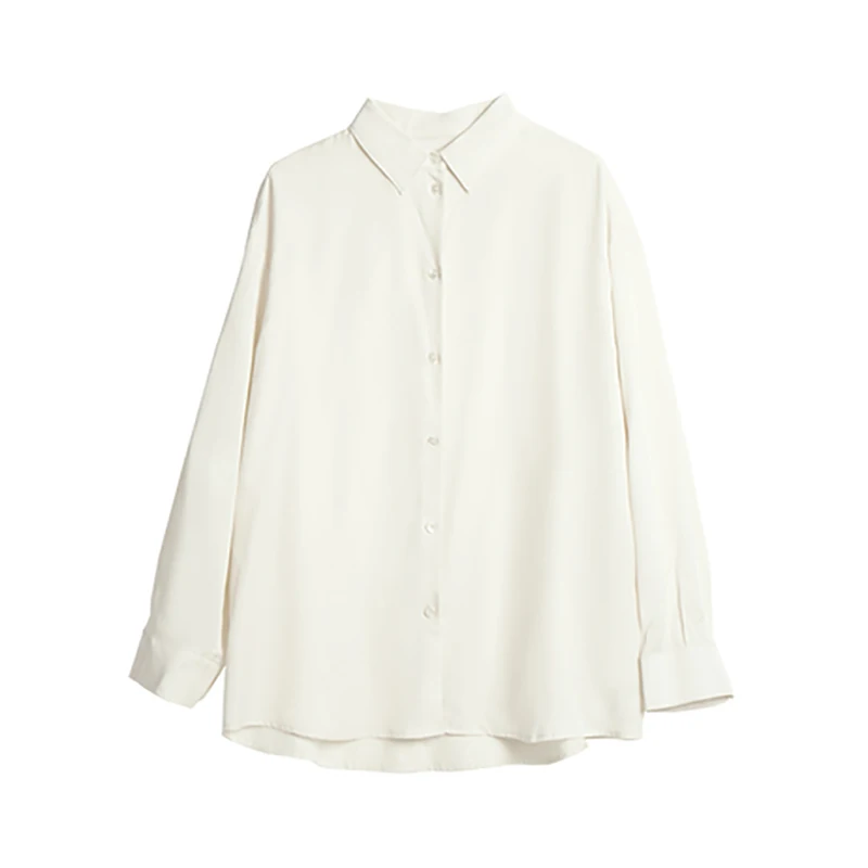 OLrain Women's Basics Shirts Autumn 2025 French Solid Color Tops Long Sleeve Lapel Collar Loose Casual Blouses N57CC96221