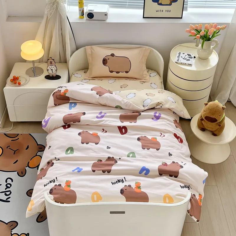 100 cotton New Student Season Kindergarten Capybara Duvets Cover Baby Bedroom Decoration Children Gift Single Size 120x160cm