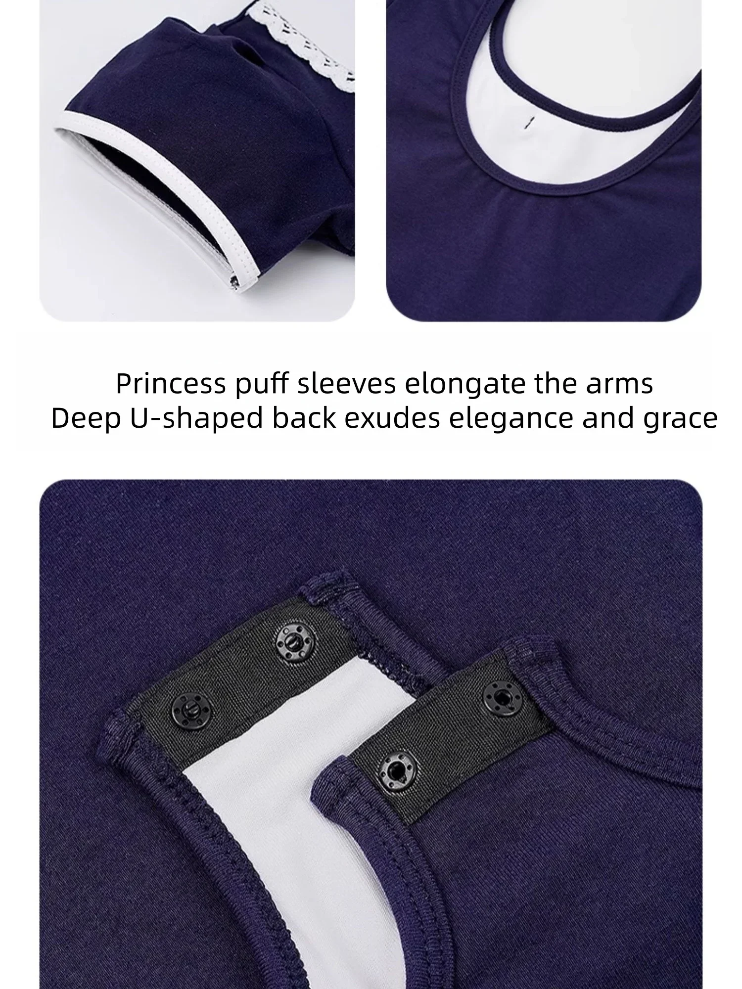 S.lemon Kinder Mädchen Tanztrikot aus Peru-Baumwolle im Lolita-Stil, Puppenkragen, Puffärmel, Ballett, Gymnastik, Übungsoutfit