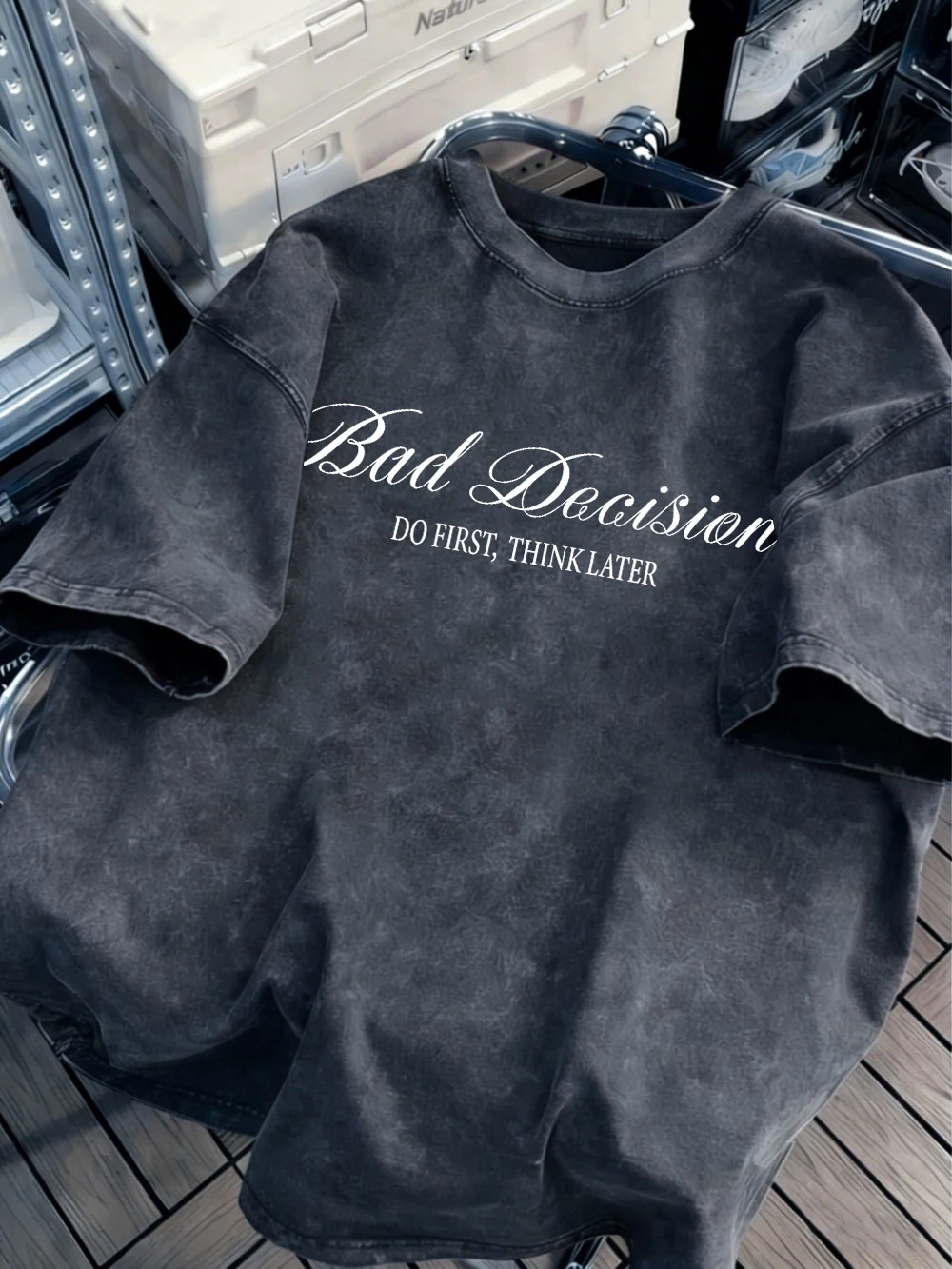 Bad Decisions Do First Think Later Baumwoll-T-Shirts für Damen, Sommer-Oversize-Tops, O-Ausschnitt, Distressed-Stil, bequeme Kleidung