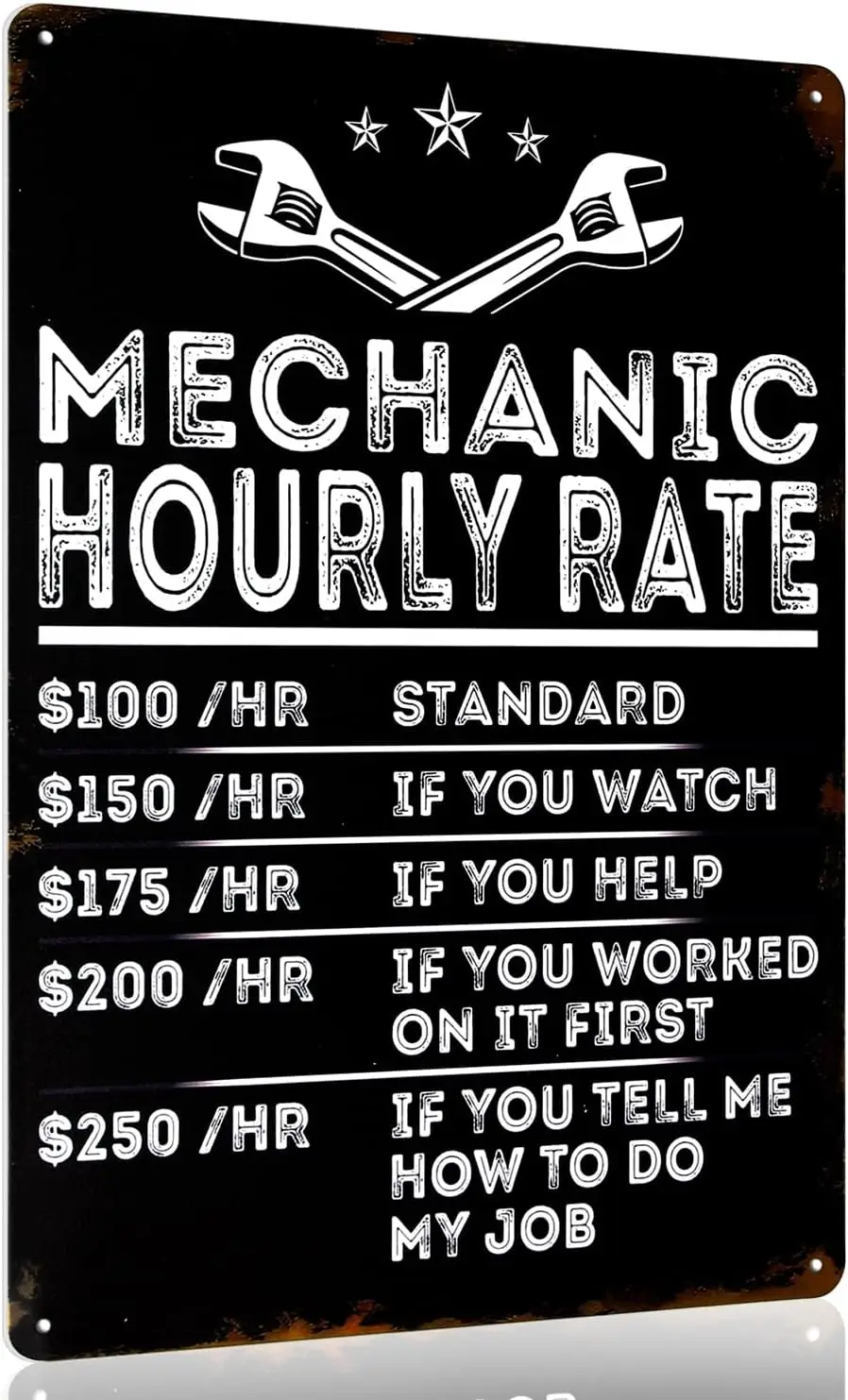 Mechanic Decor Man Cave Decor Mechanic Hourly Rate Metal Tin Sign Funny Vintage Garage Mechanic Gift for Men 8 X 12 Inch