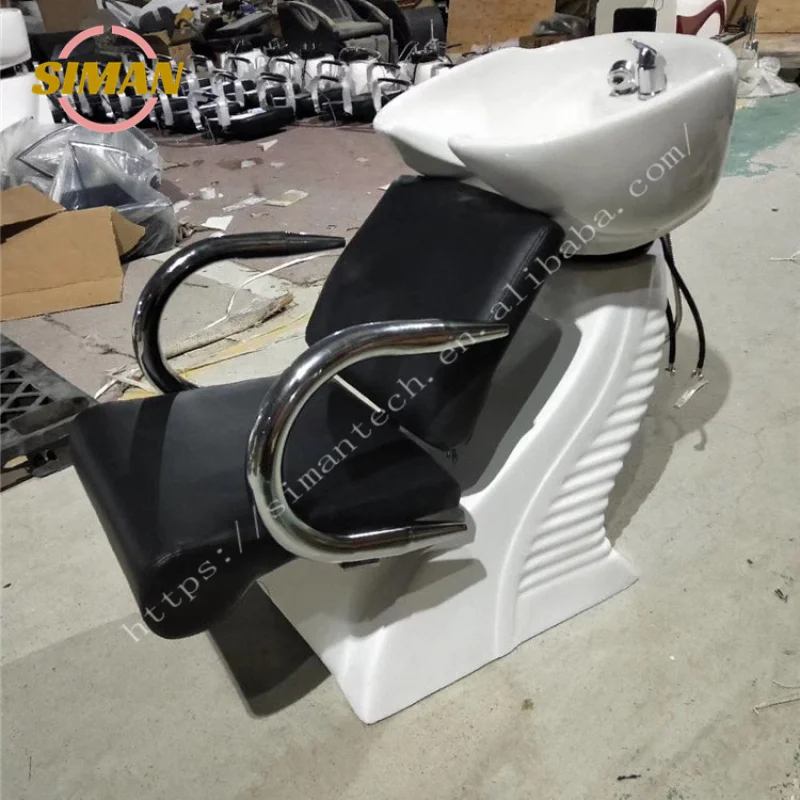 custom.Siman Synthetic Leather Reclining Backwash Shampoo Chair with Pedestal Basin Barbershop and Hotel Featuring Massage F