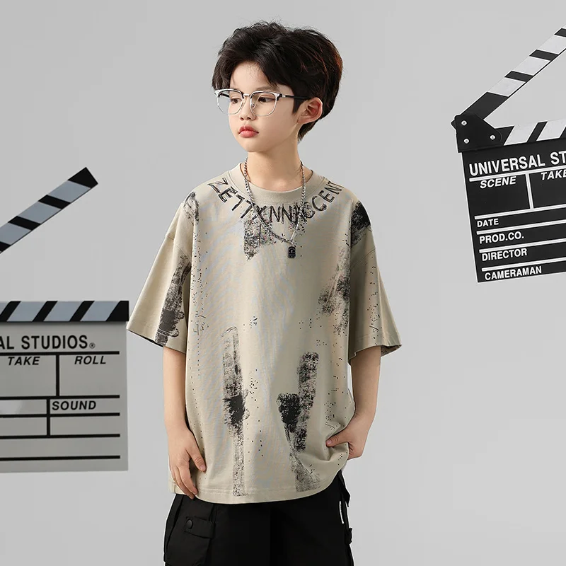 Fashion Summer Clothes Boys Child Short Sleeve T-shirt Round Neck T New Kids Printed Tshirt Child Casual Wear 5 6 8 9 10 12 14 Y