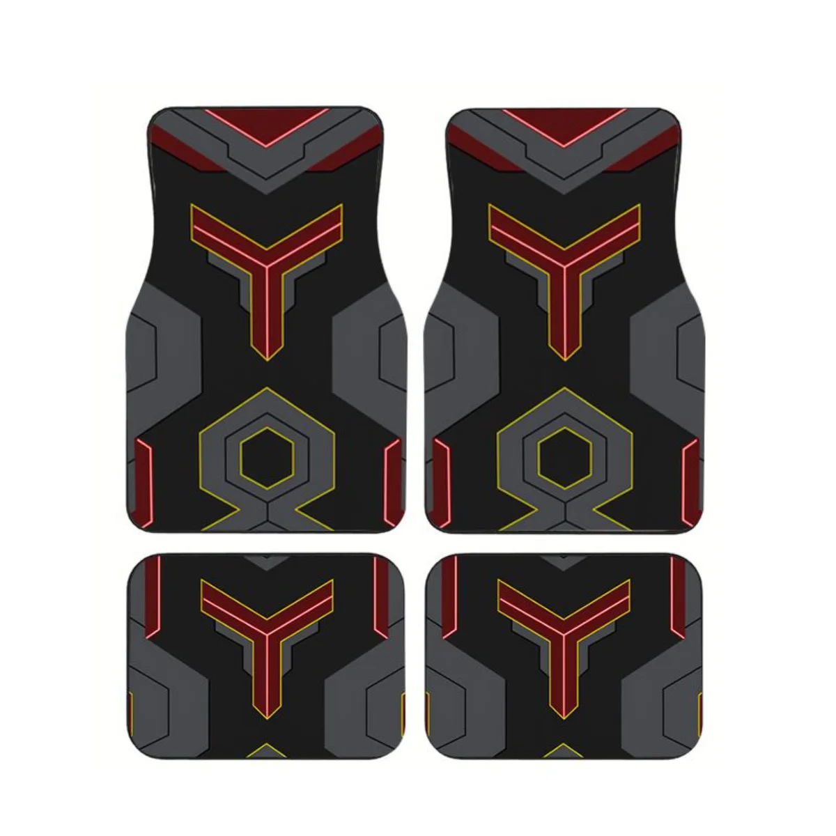 Red Gold Hexagon Armor Geometric Car Floor Mats 4Pcs Iron Man Style Universal Racing Auto Floor Liners Interior Accessories