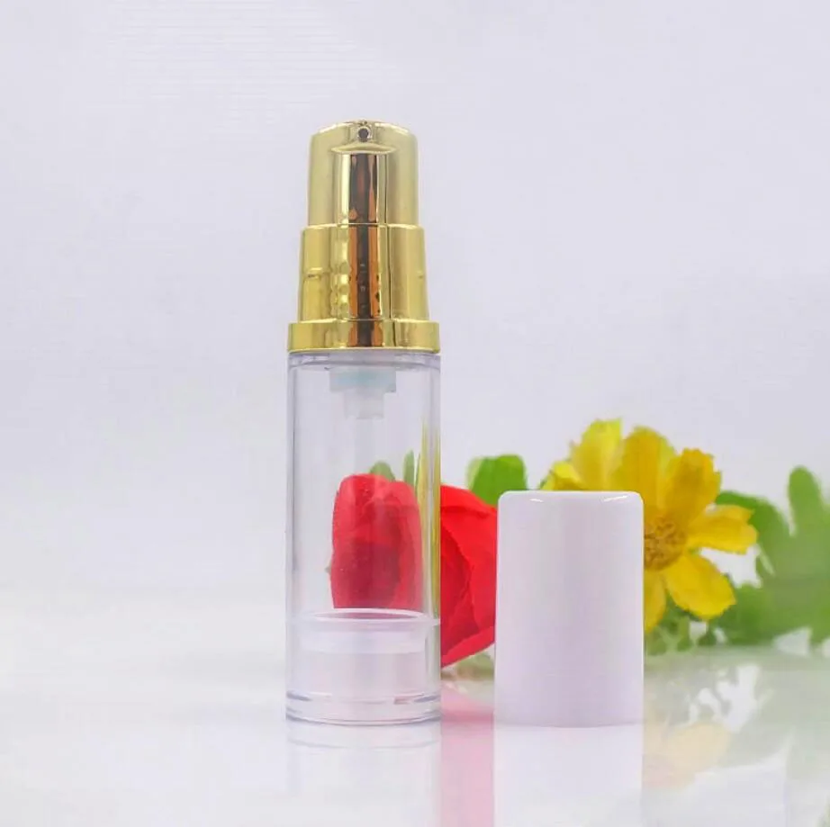 5ML 투명 플라스틱 에어리스 병 골드 펌프 로션/에멀젼/세럼/파운데이션/아이 에센스 토너 미스트 스프레이어 스킨케어 팩