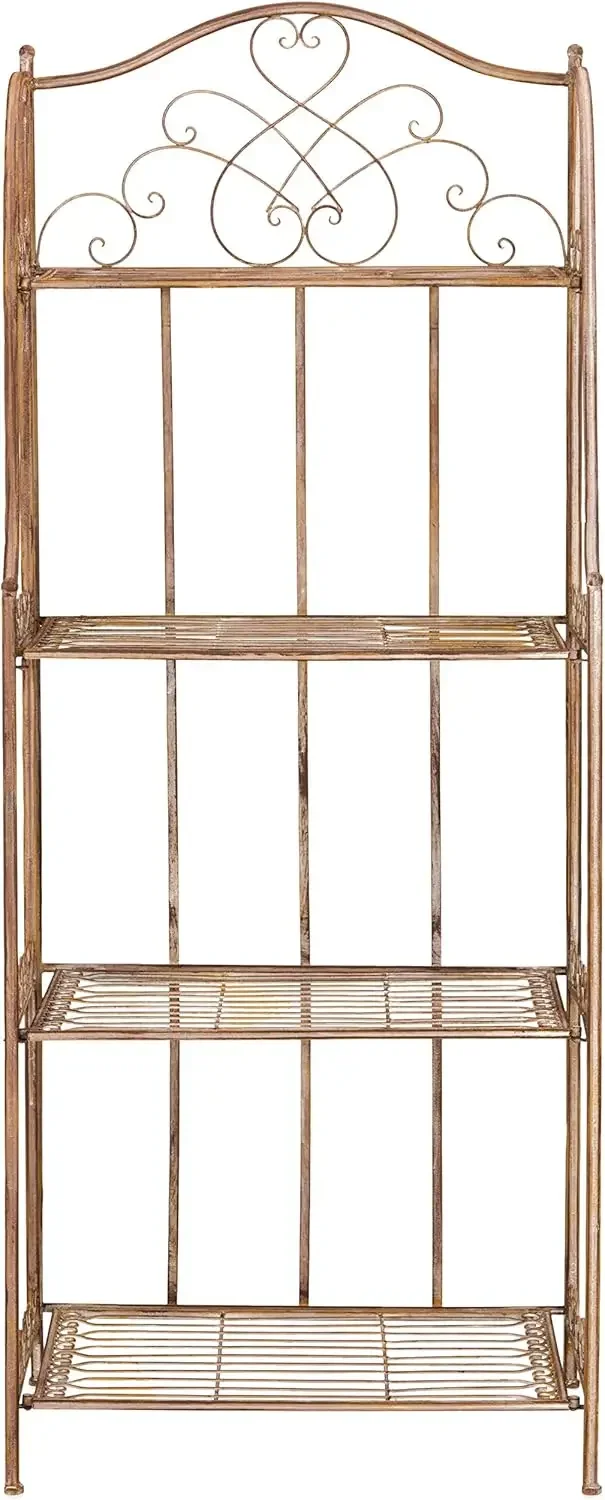 SAFAVIEH Outdoor Patio Furniture Collection Amaris Rusty Orange Wrought Iron 4-Tier Bakers Rack Plant Stand Storage Shelf (PAT50