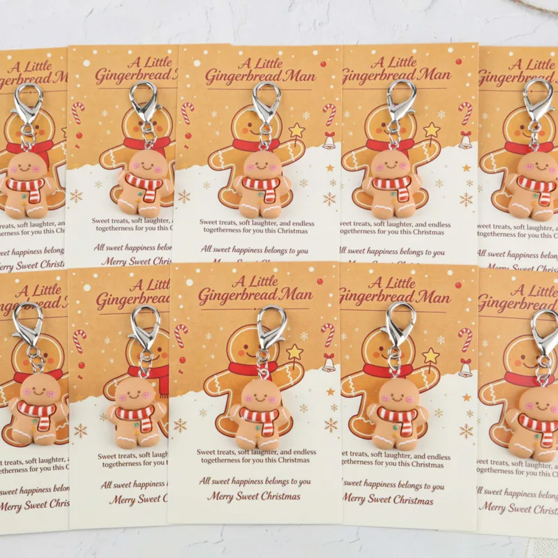 5/10A cute Christmas gingerbread man keychain set Comes with a Christmas greeting card Suitable for giving to family members、A f
