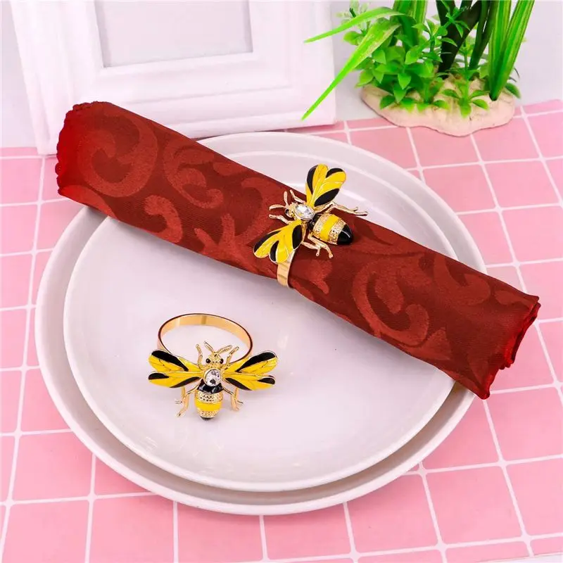 ABGH-Set Of 30 Bee Napkin Buckle Napkin Ring Alloy Insect Diamond Buckle Paper Towels Napkin Holder