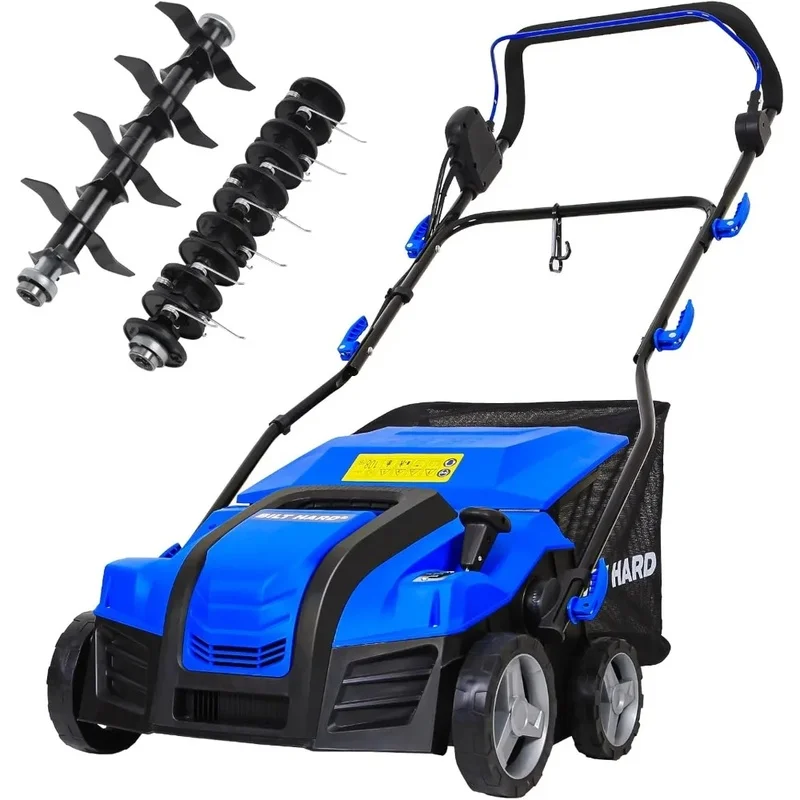 16-Inch Electric Dethatcher with 15 Amp Motor, 5-Position Depth Adjustment, 14.5-Gallon Thatch Collection Bag, 2-in-1