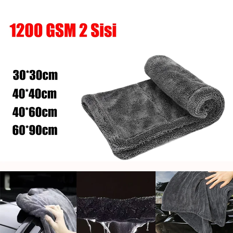 [CA2] Microfiber Drying Towel Twisted Pile 2 Sides 1200 GSM Thick Super Absorbent For Car Motorcycle Cloth