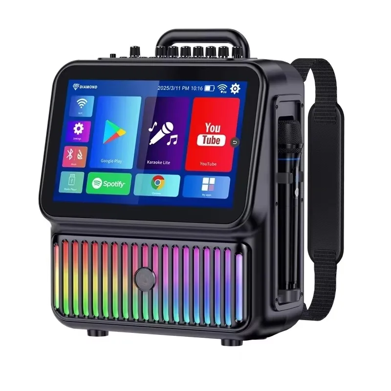 Touch Screen Lyric Display Dual Mode Wireless Microphone Portable Speaker Strap Computer Exclusive Smart Speaker Karaoke Machine