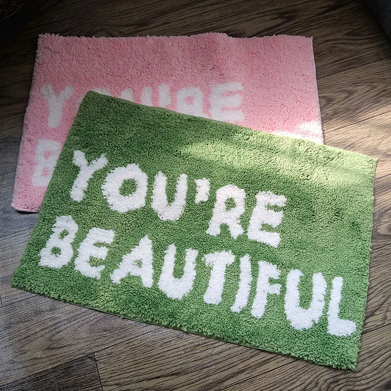 Pink Rug Bedroom Carpet Bedside Floor Mat You'Re Beautiful Tufted Rug Soft Fluffy Home Decoration Rugs For Living Room