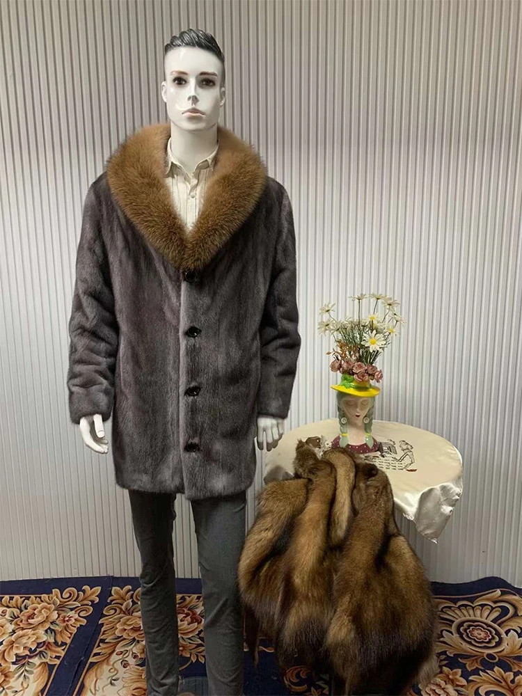 2023 Men's Winter Real Fur Collection Genuine Mink Fur Coat Oversize Long Style Male Luxury Fur Coats Mink Jacket