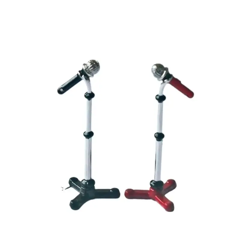 1Pcs 1/12 Dollhouse Accessories Miniatures Simulation Mini Alloy Microphone With Stand Model Toy Doll House Decoration