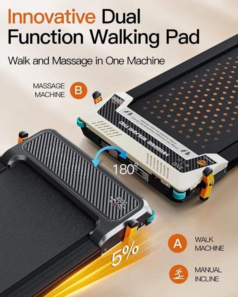 Cinta de correr versátil con almohadilla para caminar con inclinación, cinta de correr de doble cara debajo del escritorio con masaje de pies, máquina para caminar 2 en 1 para el hogar