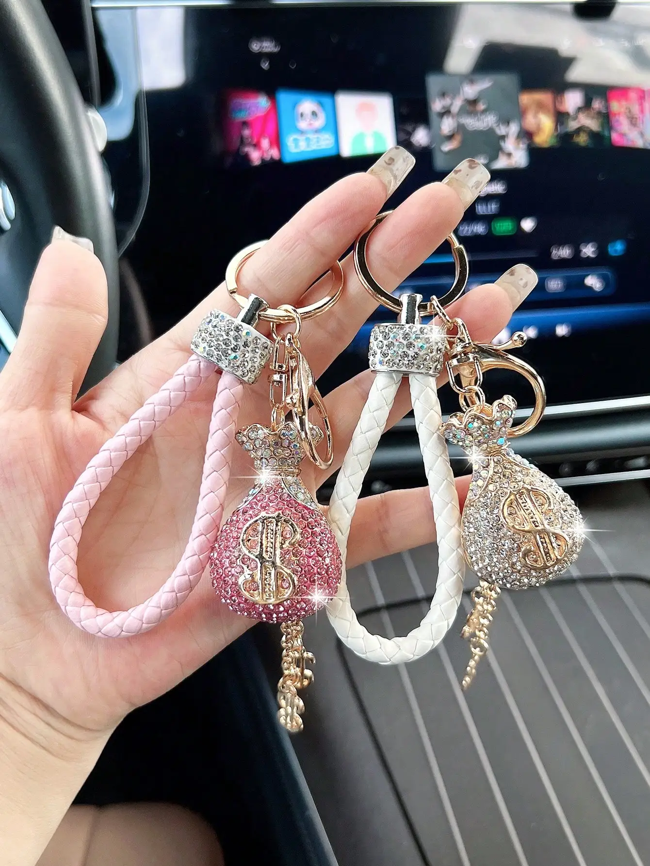 Kreative exquisite Strass Geld Tasche Schlüsselanhänger Auto Schlüsselanhänger Diamant eingelegte Tasche Anhänger Dekor Metall Schlüsselanhänger Geschenk Zubehör