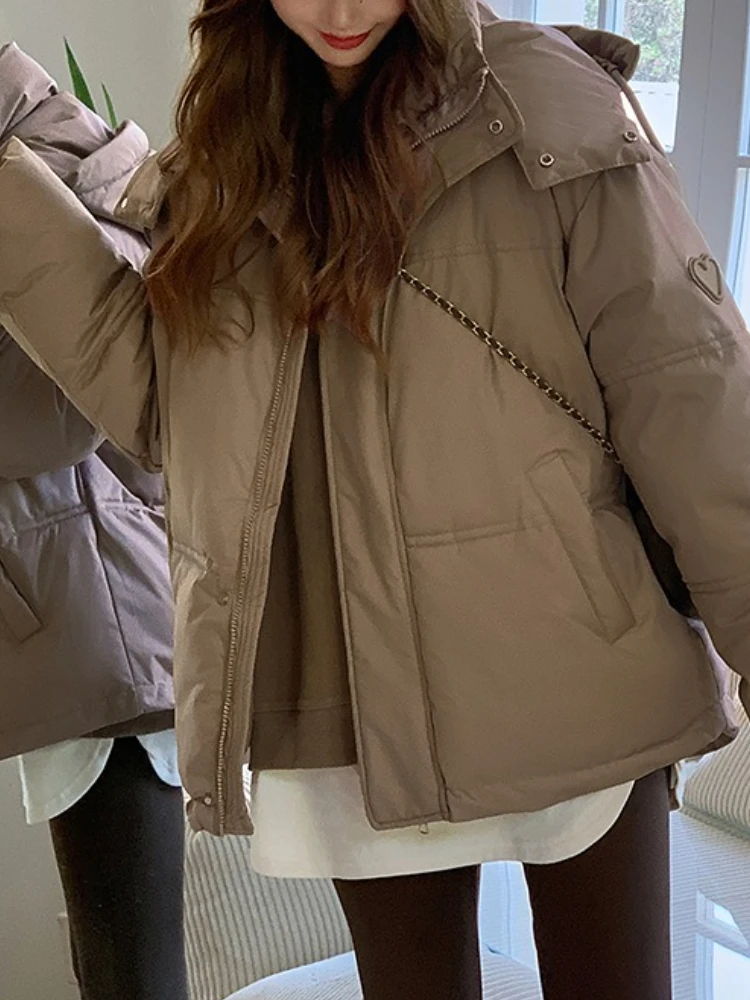 Nuevo en Otoño Invierno chaqueta con capucha abrigo corto mujer abrigo sólido ropa acolchada de algodón Parka femenina prendas de vestir exteriores abrigo de invierno
