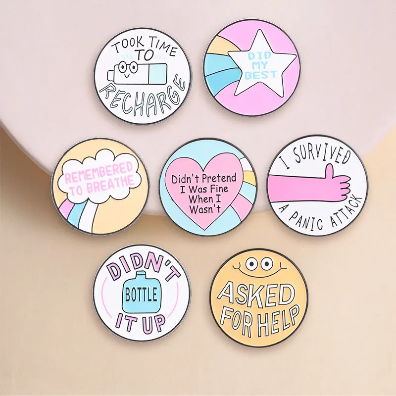 Mental Health Quotes Enamel Pins I Survived A Panic Attack Did My Best Asked For Help Self Care Brooches Lapel Badge Jewelry Gif