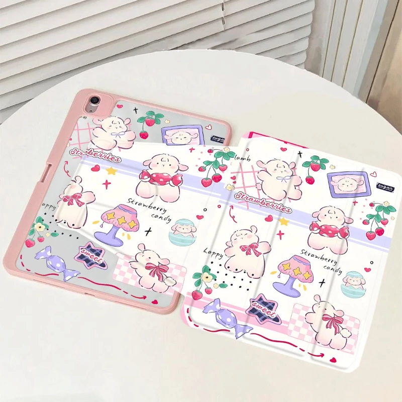 

Ipad Cover for Ipad 6th Generation Case IPad Air 5 Air 4 10.9 Pro 11 2nd 3rd 4th Air 2/3 10.5 Pink Lamb with Pencil Holder Cover