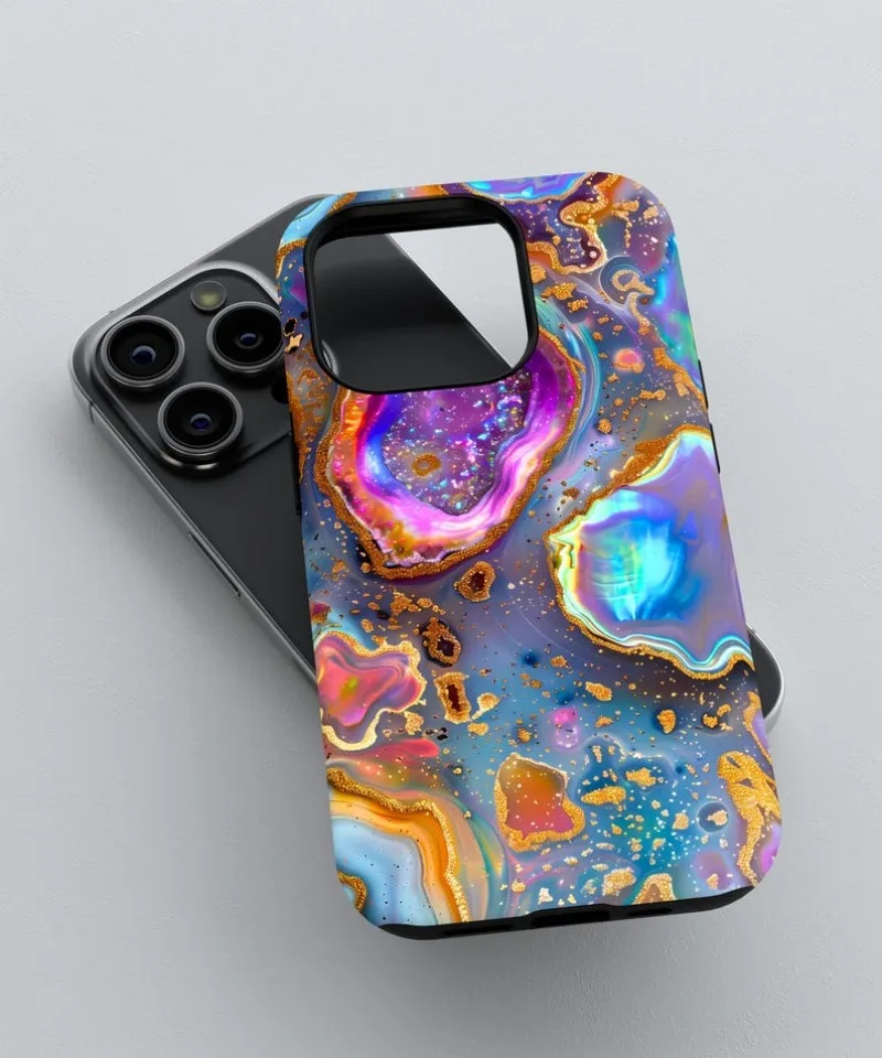 Gemstone Galaxy Agate Geode Phone Case For IPHONE 16 15PRO MAX 14 13 12 11 Acrylic TPU Two in one magnetic Phone Cases