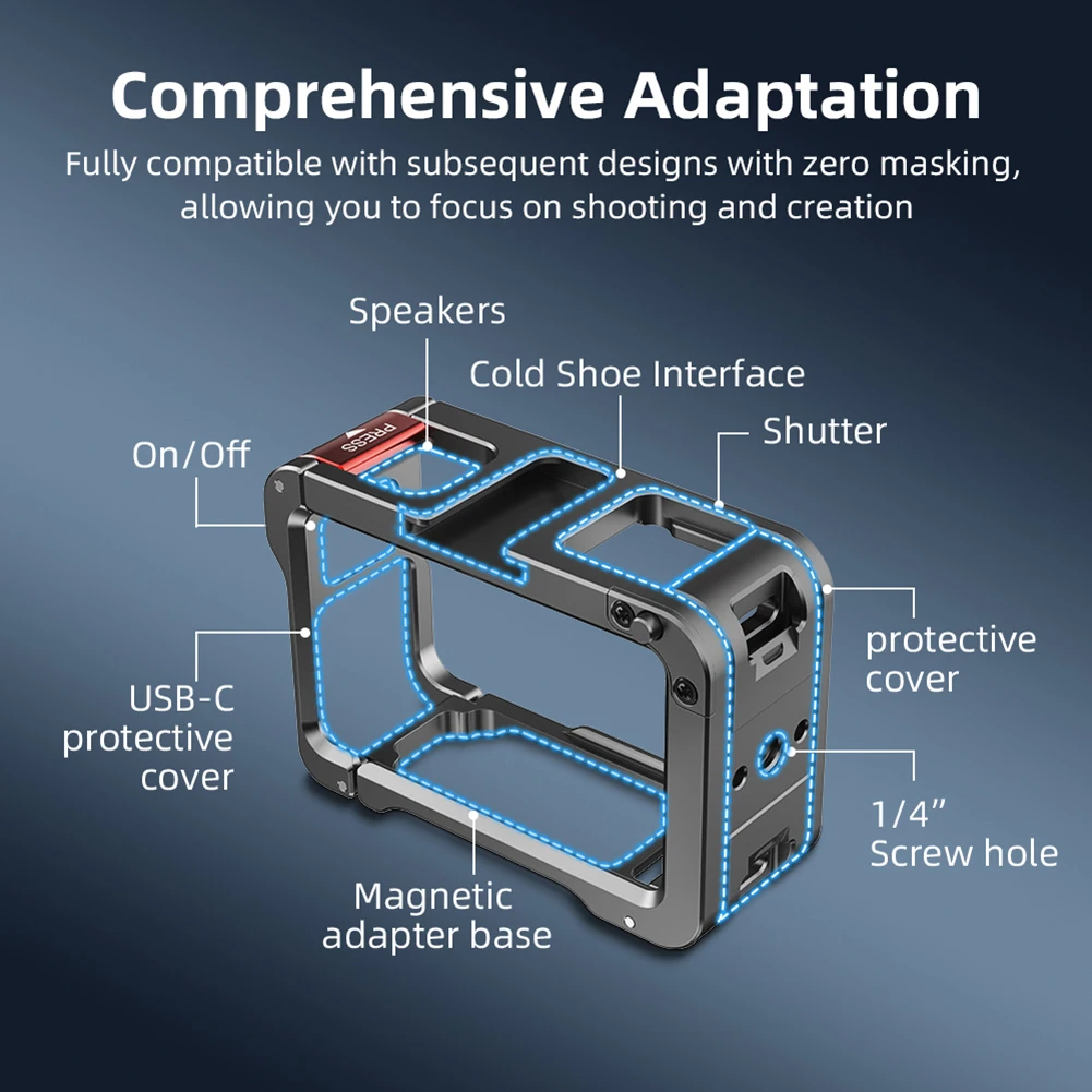 Aluminum Alloy Metal Protective Frame Mount Case with Cold Shoe 1/4inch Hole Sport Camera Rabbit Cage for DJI Osmo Action 3/4