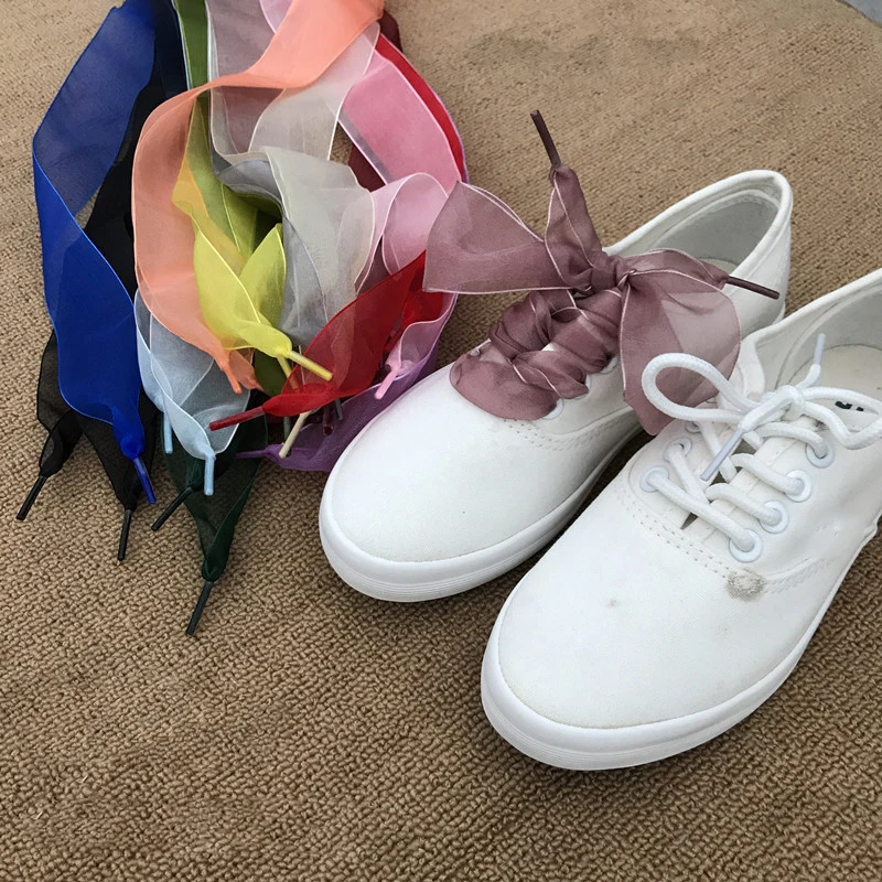 1 Pair 2.5CM Widen Shoe Strings 120CM Women Bow Shoelaces Flat Silk Satin Ribbon Canvas Sneakers Sport Shoes Laces