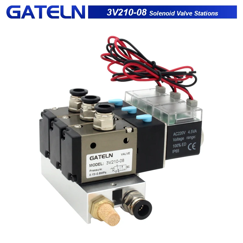 

High quality 3V210-08 Solenoid Valve Stations With Muffler Fitting Base Manifold DC24V AC220V