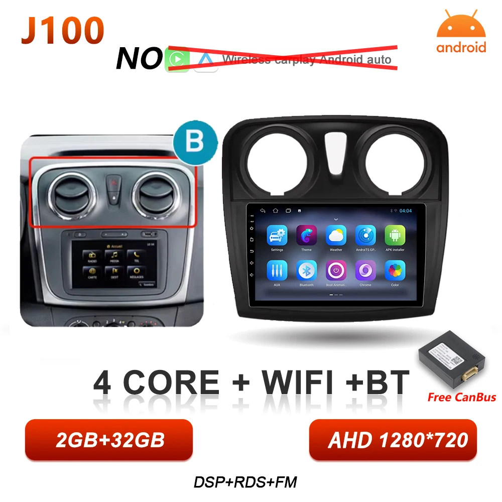 Android 16 Auto Autoradio voor Renault Logan Sandero 2 2012 - 2019 Draadloze Carplay Multimedia Speler GPS Navigatie DSP 5G Wifi