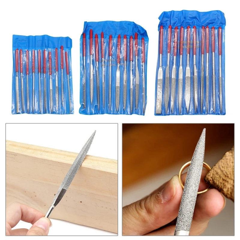 

10Pcs Diamond File Set Plastic Handle Metal Stone Grinding Flat Diamond Needle Dropship