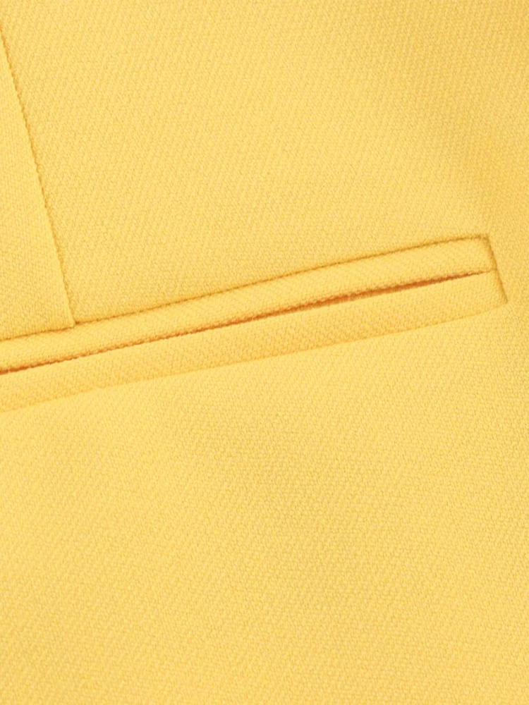 ZAJIA 2025 new women's clothing European and American style yellow front slit high waist temperament slim flared wide leg pants