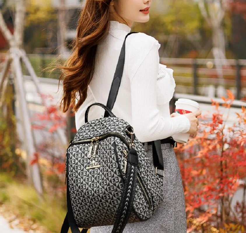 

Модные дизайнерские кожаные дорожные рюкзаки 2026 года с принтом, высококачественные, женские, большой вместимости, с двойной молнией, на плечо