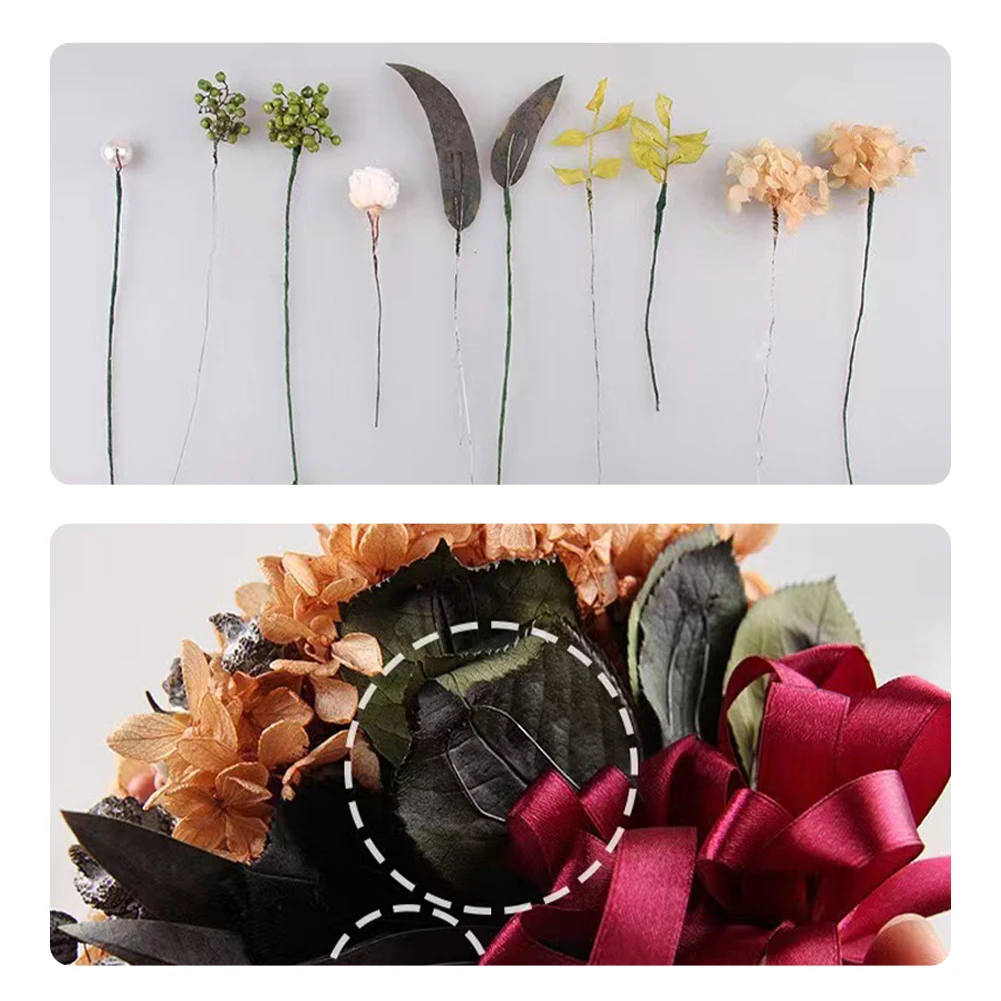 100pcs Artificial Bouquet Accessories Floral Wire Stems Wreath Making Flower DIY Flower Craft Iron Wire Glue Wrapped Flower Pole