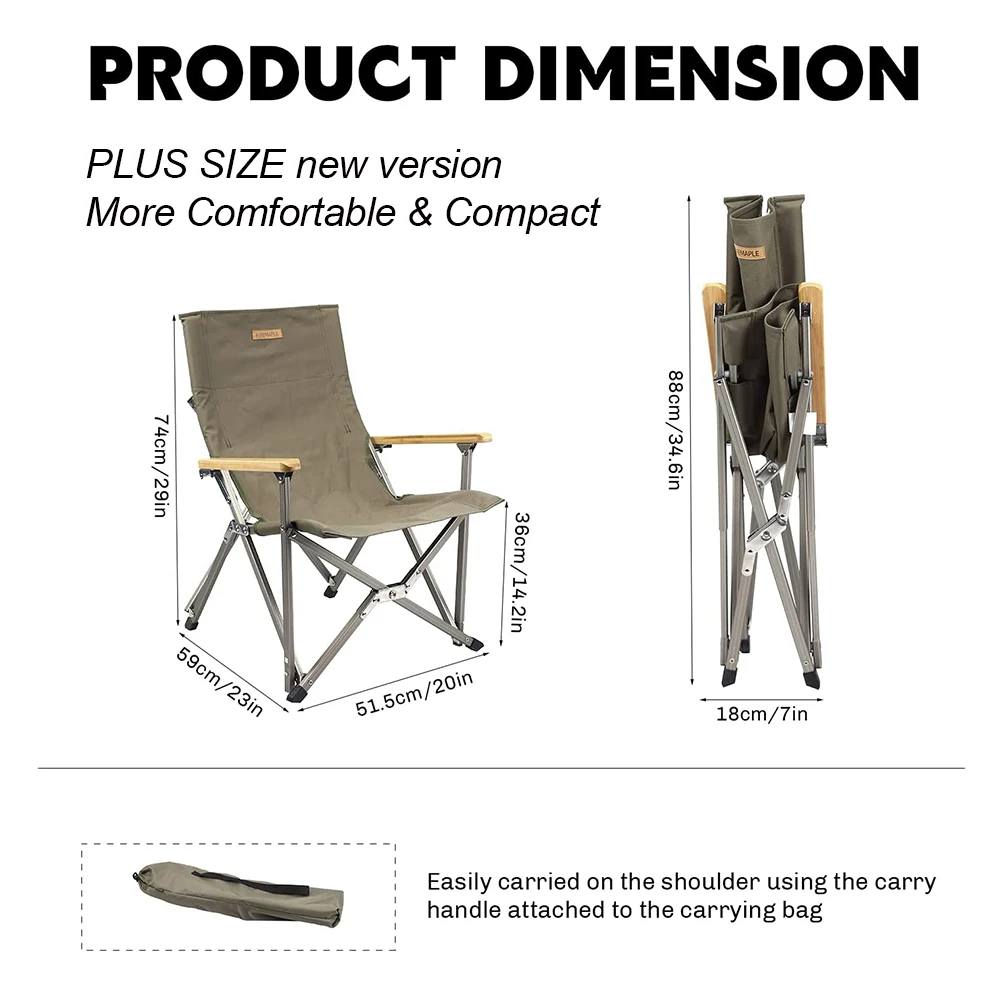 Chaise de camping de grande taille en érable de feu, rangement portable, chaise de pêche pliable en plein air, sac à dos, fauteuil de plage avec sac de transport