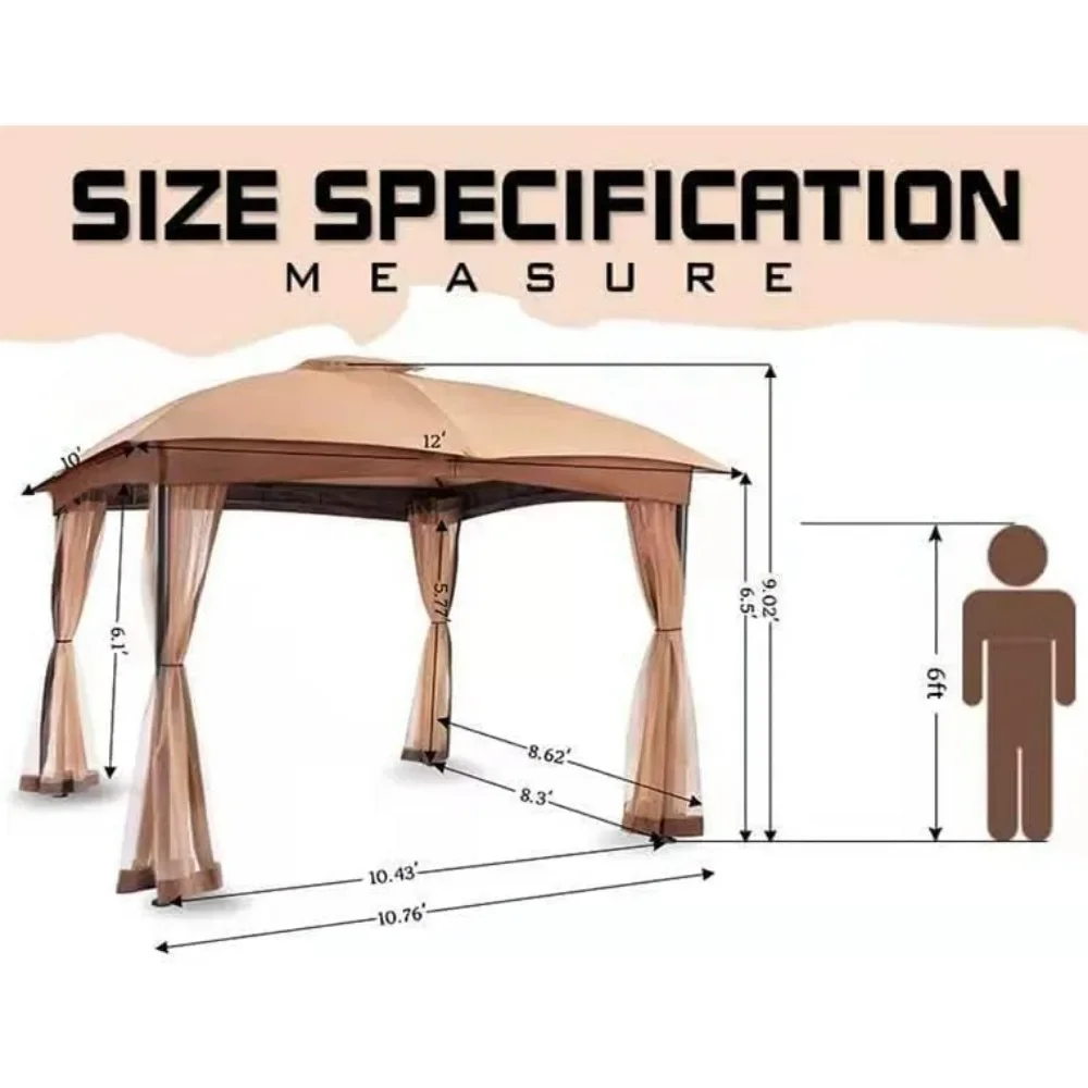 Easy Setup Patio Pavilion With Steel Frame Strong Legs for Lawn Garden Buildings Double Vent Canopy Gazebo Tent and Deck Camping