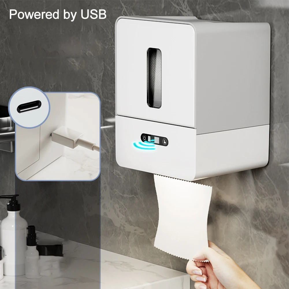 

Bathroom Organizer Automatic Tissue Box Advanced Sensing Technology Battery Or Type-C Powered Easy Installation
