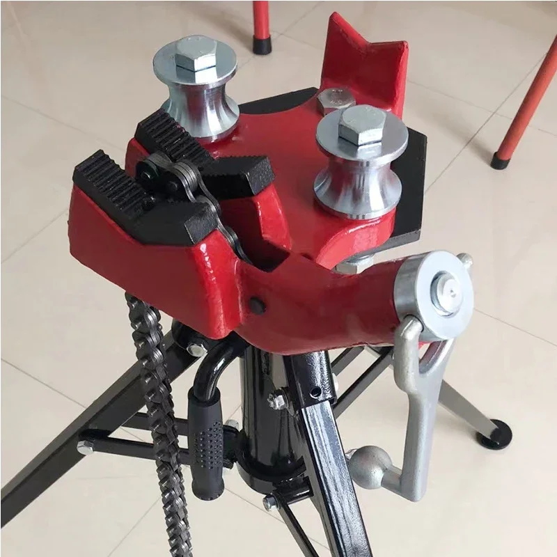 Portable Steel Tripod Bench Vise Foldable Bracket Type Chain Vice Pipe Size 1/8-5 Inch For Fixing Supporting Bending Metal Pipes