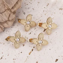 4pcs 4/5 leaves Gold-Plate DIY Flower Stud Earring Posts with Hole Stainless Steel 18K Pearl Tone for Earrings Jewelry Supplies