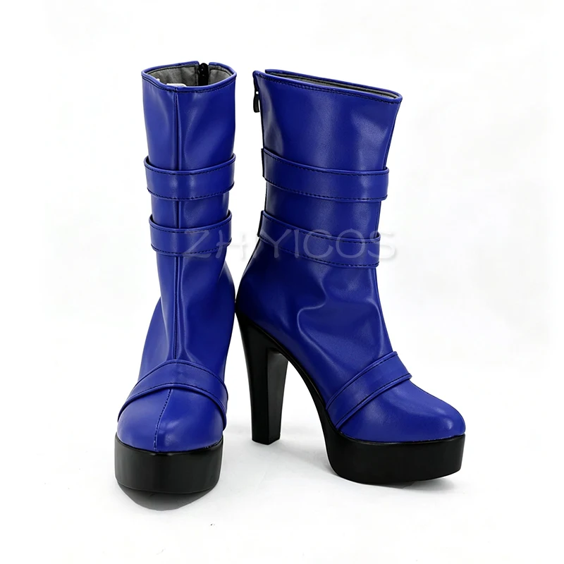 New Uranus Cosplay Boots Tenoh Haruka Blue Mid-Calf High Heel Platform Shoes Anime Women Shoes for Halloween Carnival Party 4